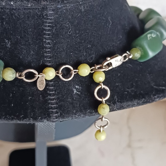 VNT RARE JADE Square Bead Necklace 925 Silver Dark Green + Light Green Beveled - Picture 12 of 14